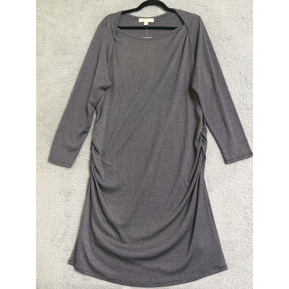 Michael Kor's Plus 2x Black and Silver Ruched Semi body con long sleeves dress
